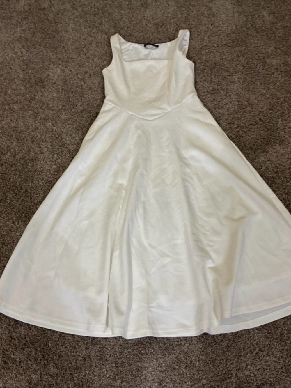 Sleeveless Midi Dress in White with Flared Skirt
